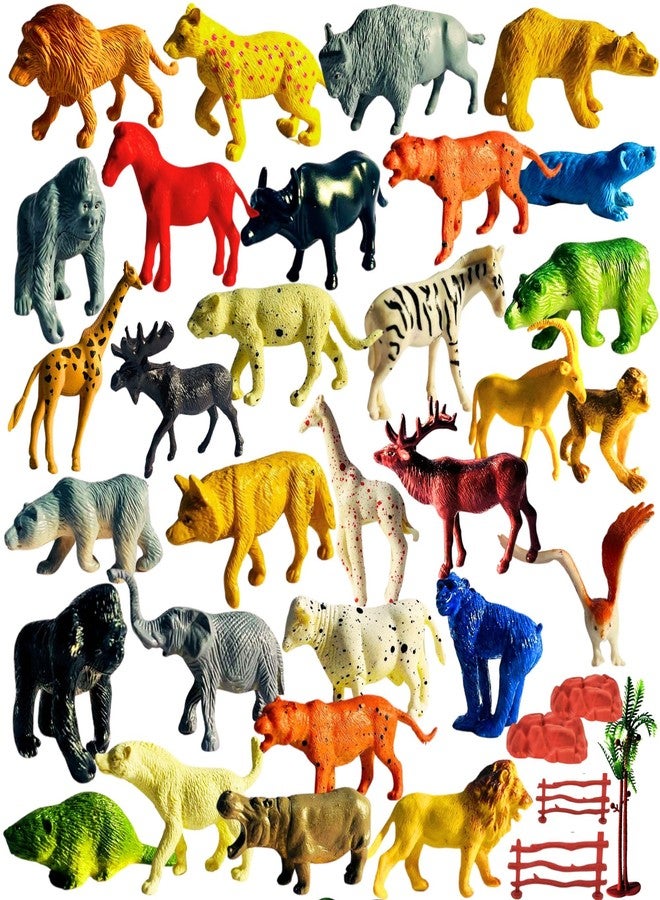 Mallexo Forest Animals Set for Kids Unbreakable Toys 39PCs Mixed Jungle Farm Animal Figure Set Mid Size Birthday Return Gifts Safari Animal Tigar, Lion, Giraffe and More (Jungle_Animal) - Image 1